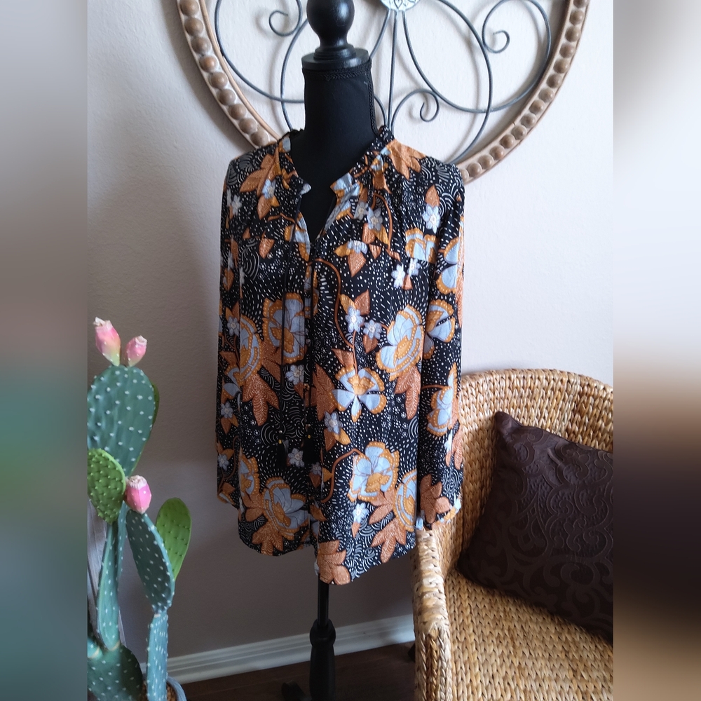 Daniel Rainn Black, Orange and Blue Floral Blouse
